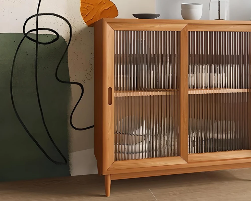 wood and rattan sideboard